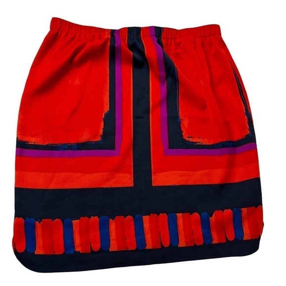 Ann Taylor Orange Blue Elastic Waist Skirt Geometric size 6 - Picture 5 of 8